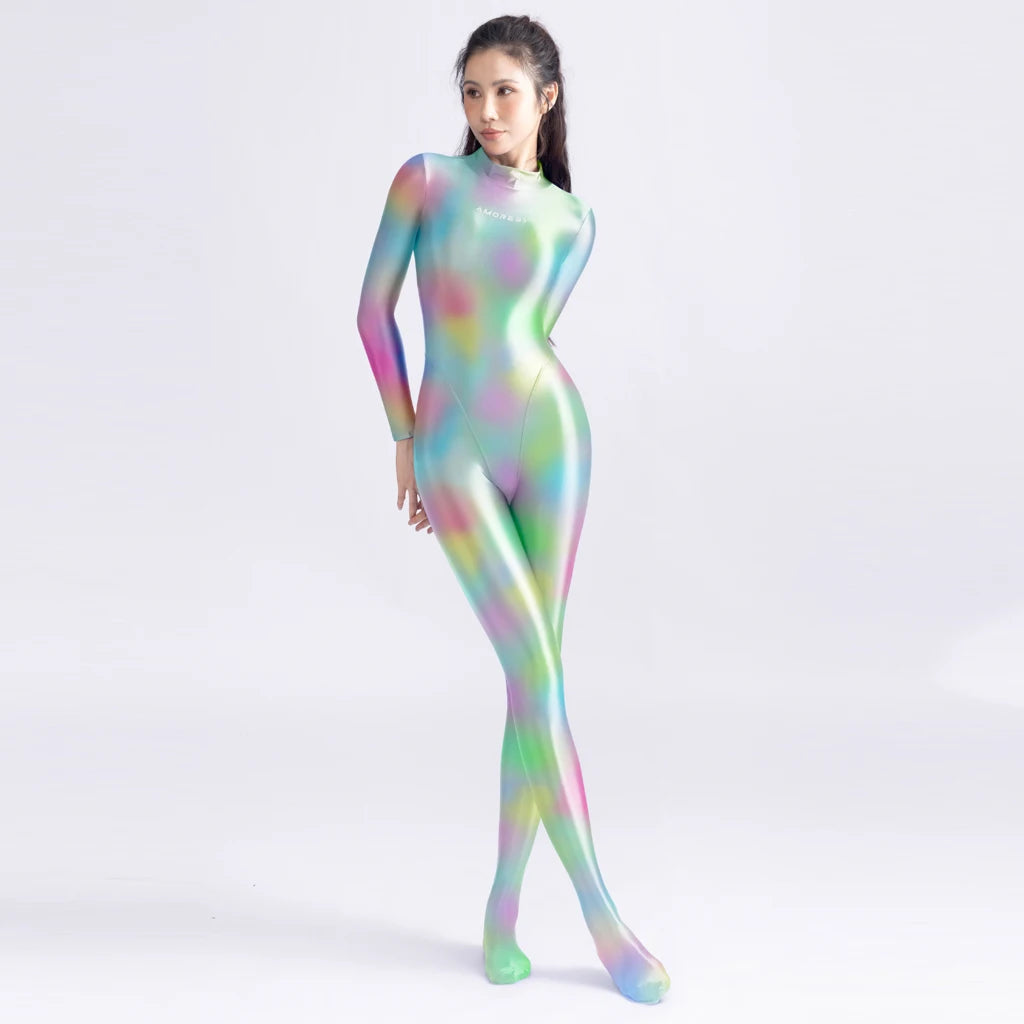 Glossy Long Sleeve Full-Length Jumpsuit