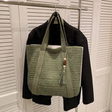 Woven Handbags Ladies Summer Woven Totes Bag with Tassel Women Shoulder Bag Large Capacity Fashion Straw Female Shopper Bag