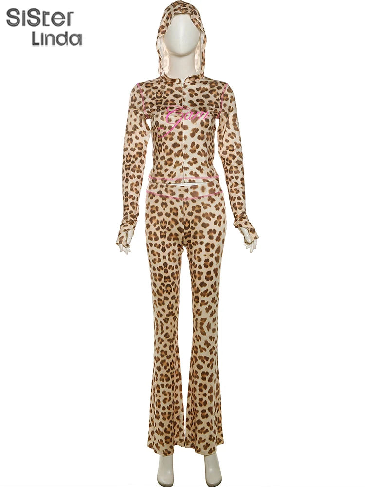 Sisterlinda Summer Release Junior Ankle-Length High Street Milk Fiber Pant Suit K24S50103 Girl Leopard Color Flare Pant Suit