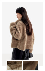 Teddy Style 100% Wool Coat~Women's Short Lazy Style Loose Jacket Autumn and Winter New Model 2025 Faux Fur