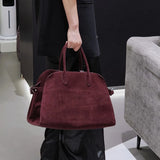 High Quality Autumn Winter New Matte Suede Tote Bag Large Capacity Commuter Casual Portable Shoulder Genuine Leather Women's Bag