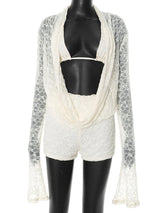 Mozision Lace Two Piece Set Women See Through Long Sleeve T-shirt And Shorts Matching Sets Female Elegant Shorts Two Piece Set