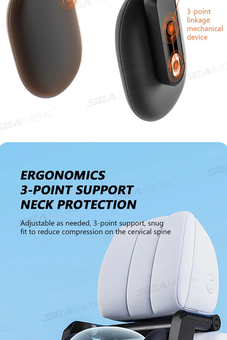 SEAMETAL Multifunctional Car Headrest 3D Memory Foam Neck Support Pillow Free-Adjustment Neck Protection Pillow for Traveling