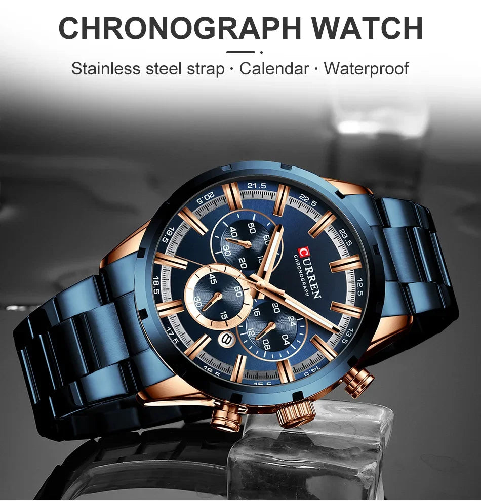 Men's six-needle multifunctional watch Waterproof calendar round strap stainless steel strap date men's business men's watch