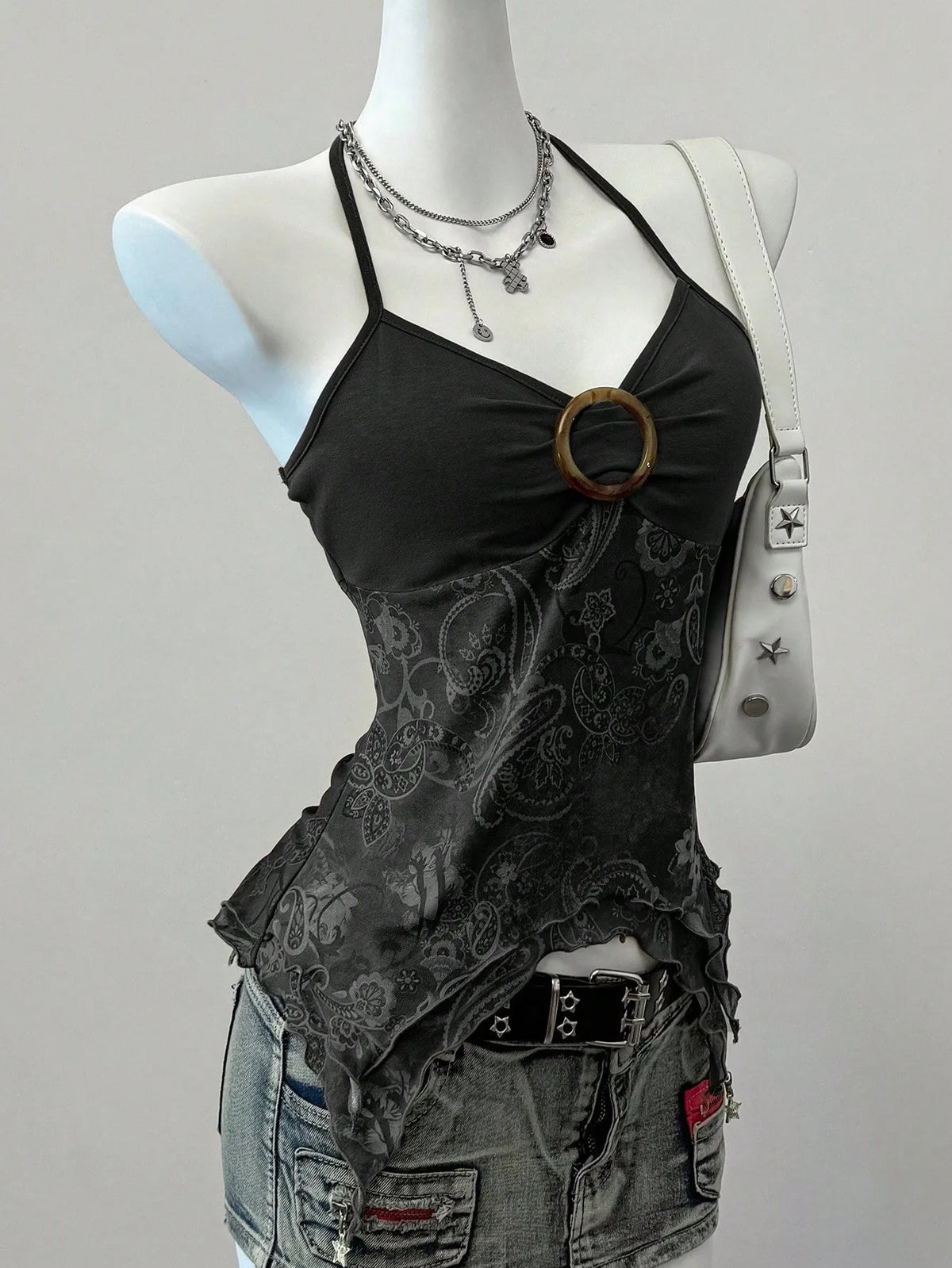 Women's Printed Mesh Halter Top