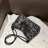 Daily Trendy V-neck Sequins Mini Underarm Bag Soft Lining, Simple Party Handbag for Women Street Matching Night Events