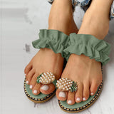 Women's Bohemian Flat Sandals — Pearl & Pineapple Detail Beach Slides