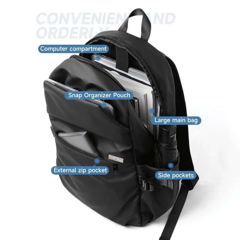 Septwolves Black Large Lapacity 16 Inch Laptop Backpack Man Women Leisure Business Waterproof PVC Leather School Bag Rucksack