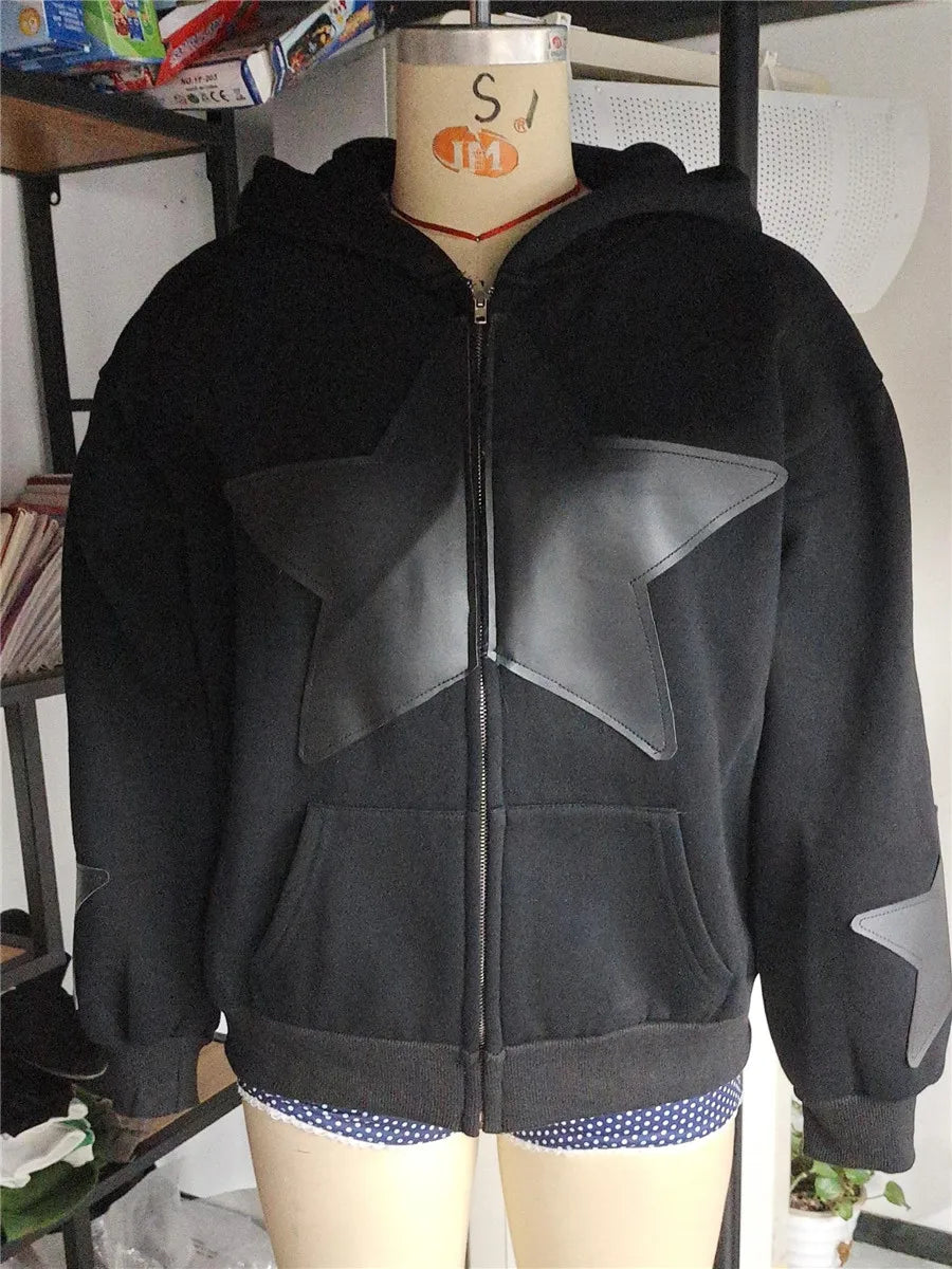 Women's Y2K Star Print Zip-Up Hoodie