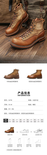 KOWM Hiking shoes men's walking boots British cowhide high top motorcycle boots ankle casual sneakers trekking shoes thick soled