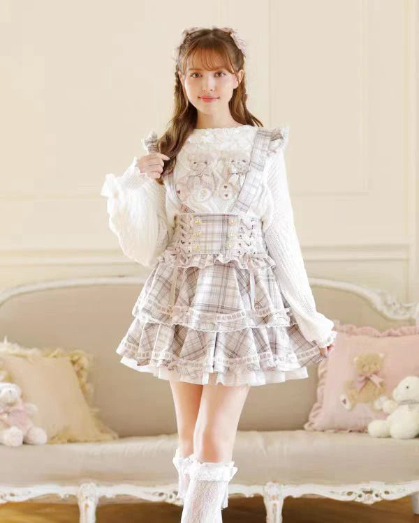 Lolita Plaid Strap Skirt – High Waist Mini for Women