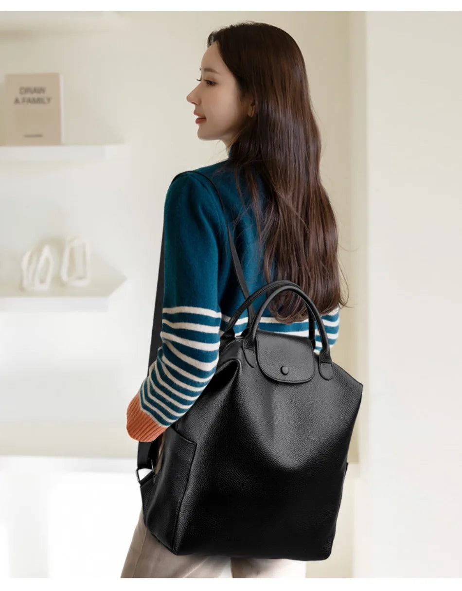 100% Genuine Cowhide Leather Women Backpack Large Capacity School Back Pack Female Casual Travel Bagpack Rucksacks for Girls Sac