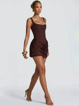 Elegant Backless Ruched Mini Dress | Chic Square Collar Club & Party Wear