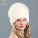 Women's Luxury Rex Rabbit & Fox Fur Beanie Hat