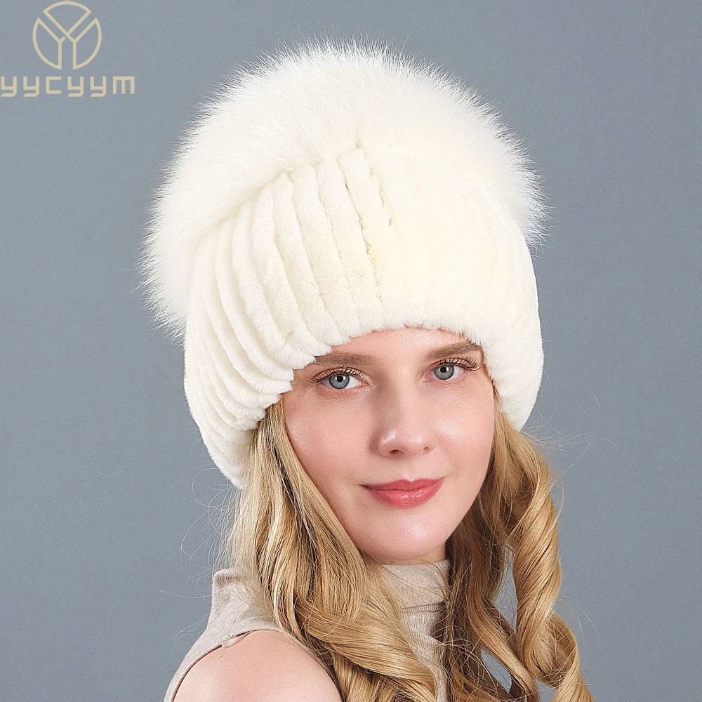 Women's Luxury Rex Rabbit & Fox Fur Beanie Hat
