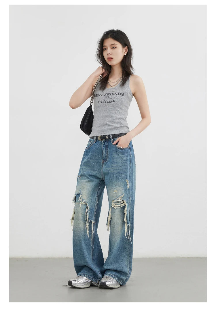 CHIC VEN Women Jeans Fashion Casual Loose High Waisted Wide Leg Denim Pants Streetwear Female Trousers Spring Autumn New 2026