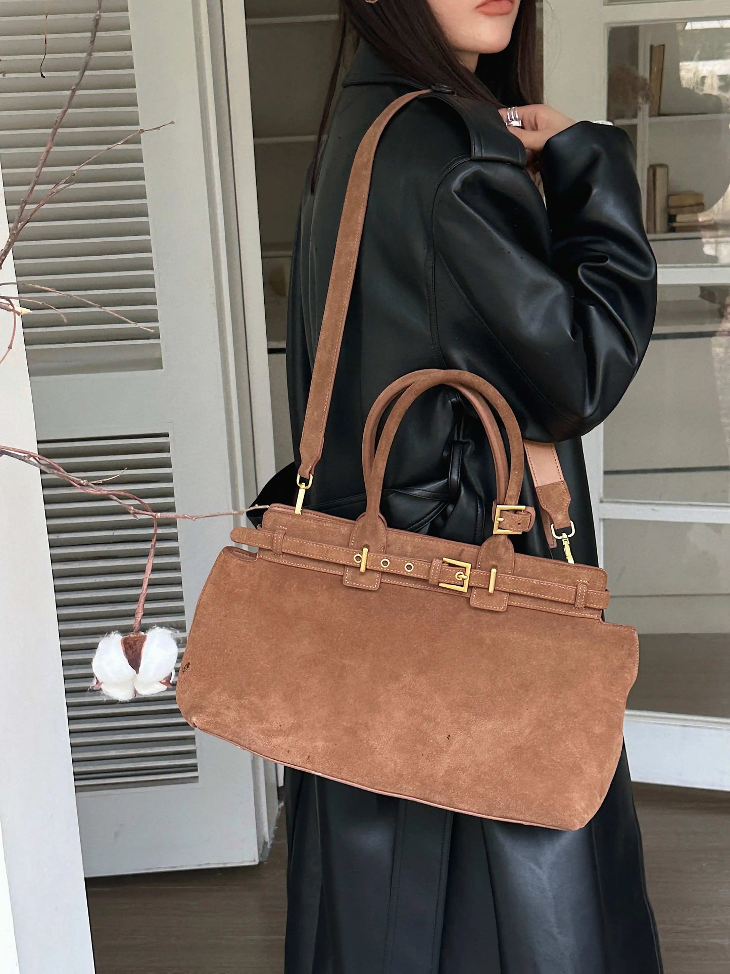 Motingsome 100% Natural Suede Bag Women Tote Luxury Designer Bags Roomy Casual Tote Crossbody Fashionable Handbag and Purses New