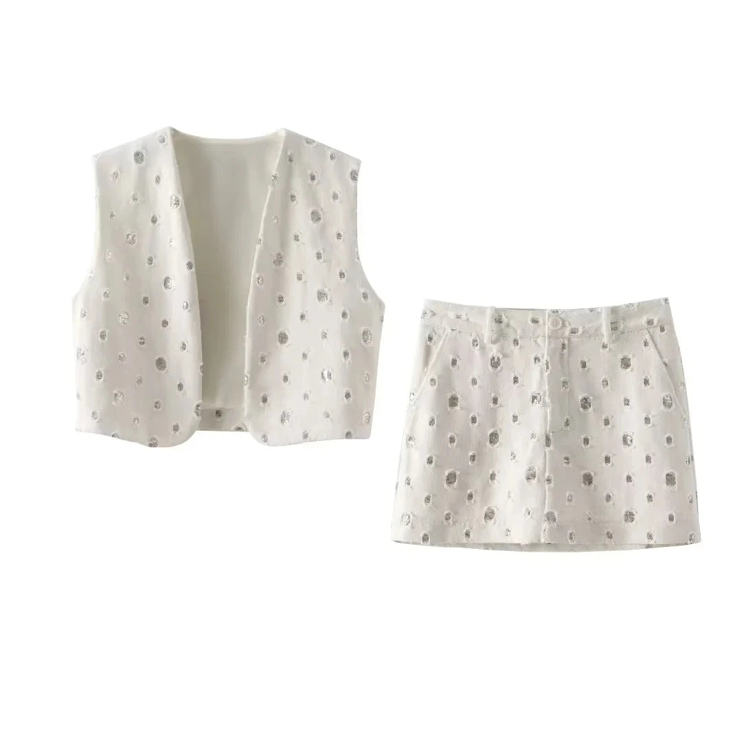 Elegant Sequin Skirt Sets For Women 2 Pieces Shinny Sleeveless Vest Women Suits 2024 Summer Fashion Zipped Skirts Set