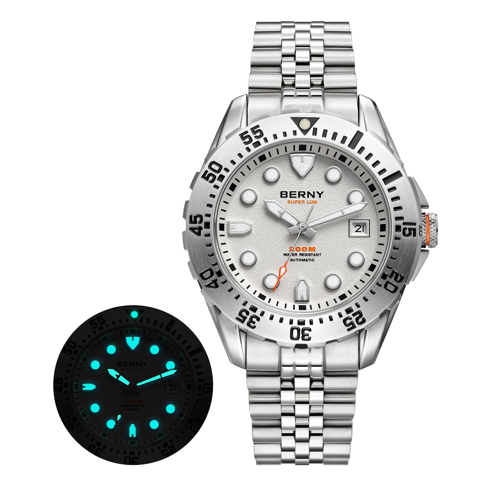 BERNY 20ATM Automatic Diver Watch for Men MIYOTA 8215 Top Accuracy 316L Steel Supper Luminous Sapphire AR Men's Diving Watches