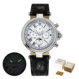 BERNY Retro Automatic Men's Watch Sun&Moon Phase Luminous ST1652 Classic Genuine Leather Luxury Mechanical Men's Dress Watches