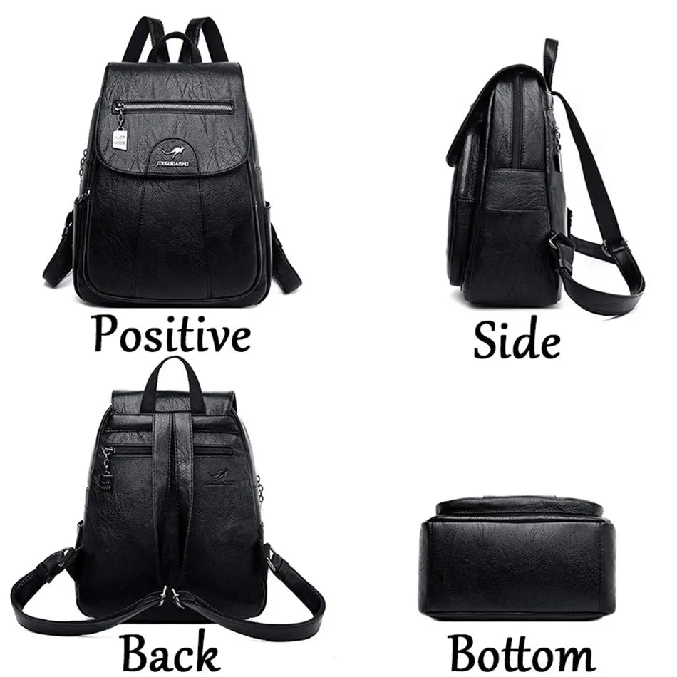 Women's Leather Backpack with Organizer Pockets