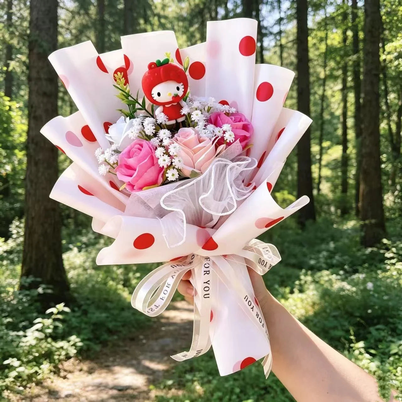 Genuine Sanrio Characters Plush Toys With Artificial Flowers Creative Handmade Bouquets Christmas Birthday New Year Gift