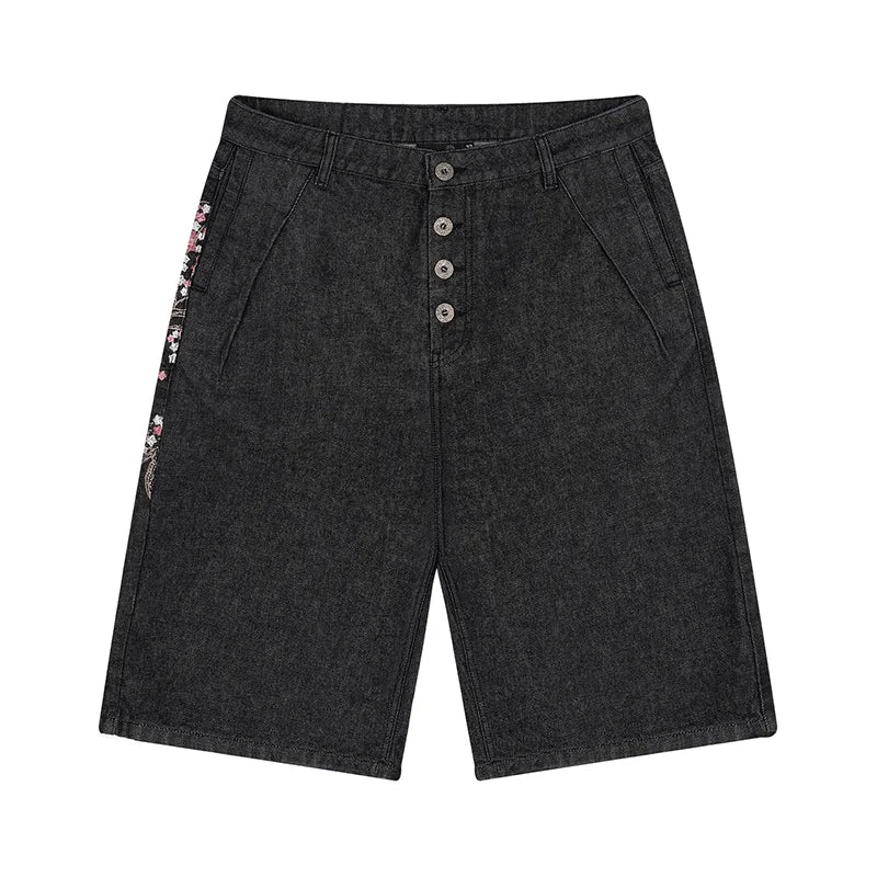Retro Cherry Blossom Gothic Denim Shorts