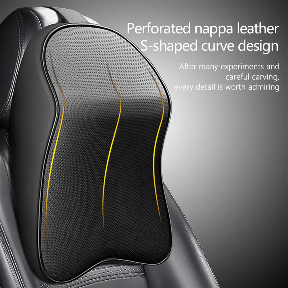 3D Nappa PU Leather Headrest Memory Foam Rest Pillow Headrest Car Neck Pillow Support for Car Pain Relief Travel Neck Support