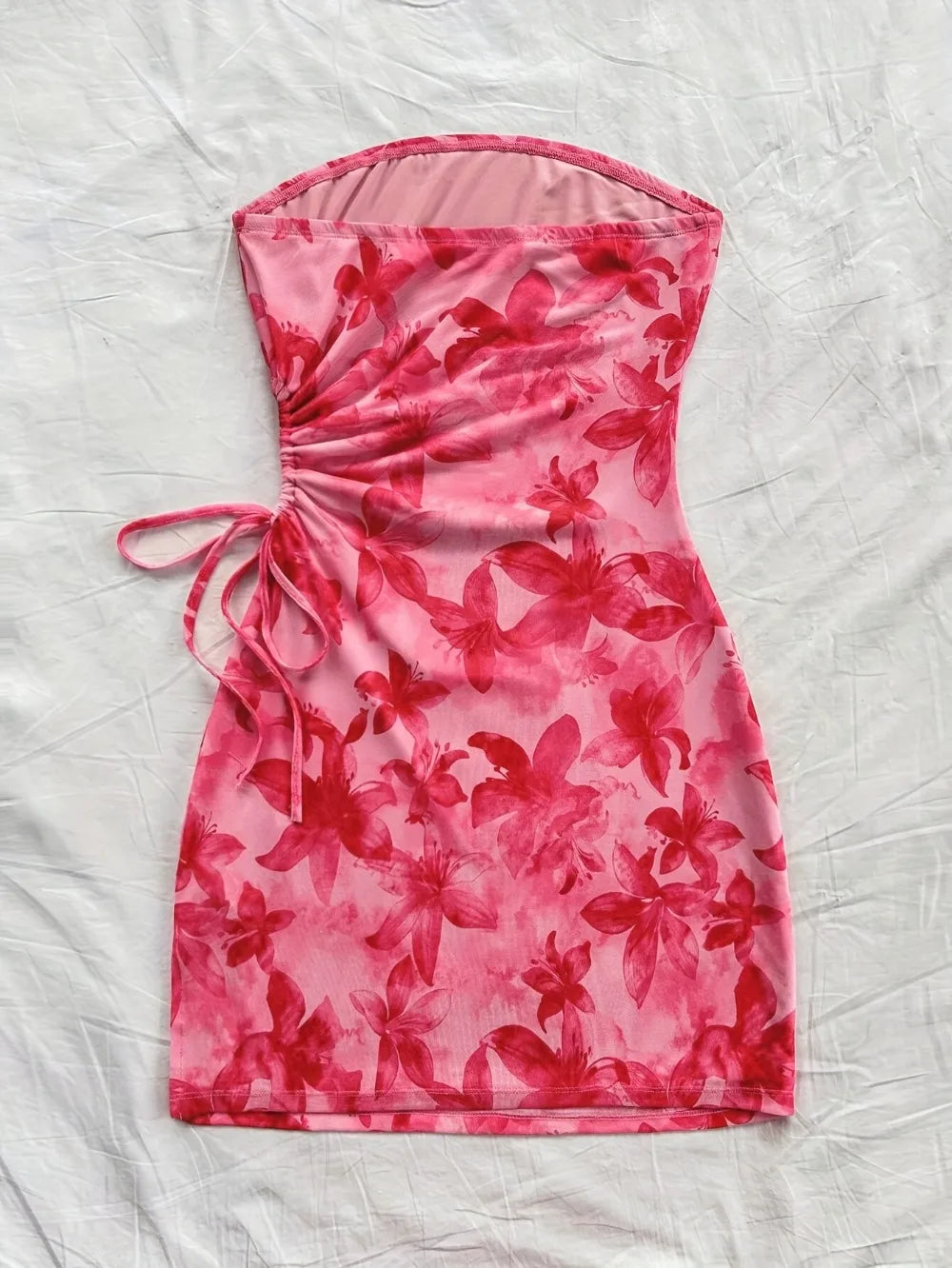 Floral Print Ruched Tube Mini Dress