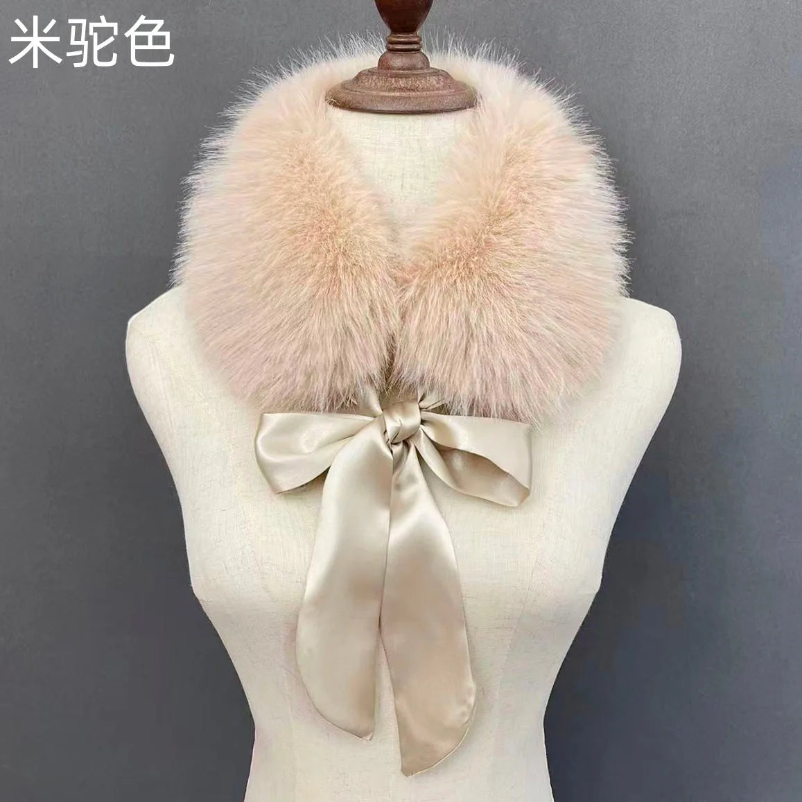 Fluffy Faux Fur Headband Neckerchief 2 in 1 Winter Thermal Plush Ear Warmer Collar Scarf  Satin Ribbon Bow Women Hair Band
