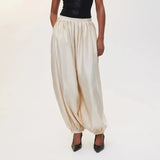 Women's Satin Lantern Pants with Pleated Detail