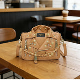 Jacket Collar Shaped Crossbody Shoulder Bag,Women Metal Flower Studded Handbag ,Niche Designer Streetwear Fashion Rivet Tote Bag