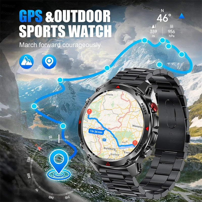 2026 New Military Bluetooth Call Smart Watch Built-in GPS Compass Barometric Altimeter 10ATM Waterproof Sports Smartwatches Men