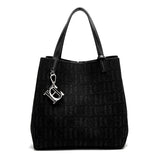 Trendy Solid-Color Women's Bucket Bag - Large Capacity Letter Print Design with Detachable Strap  Inner Card Pockets