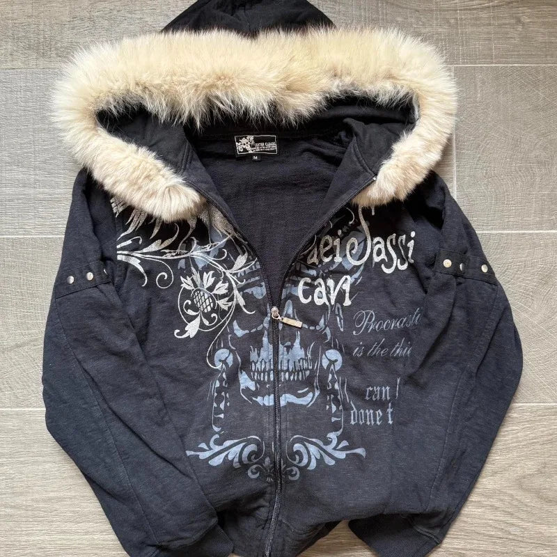 Y2K Gothic Oversized Zip-Up Hoodie