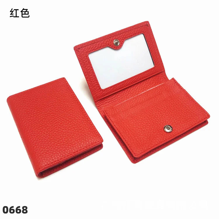 Dropshipping Custom Name Genuine Leather Men Women Business Card Holder Bifold Credit Card Case With ID Window