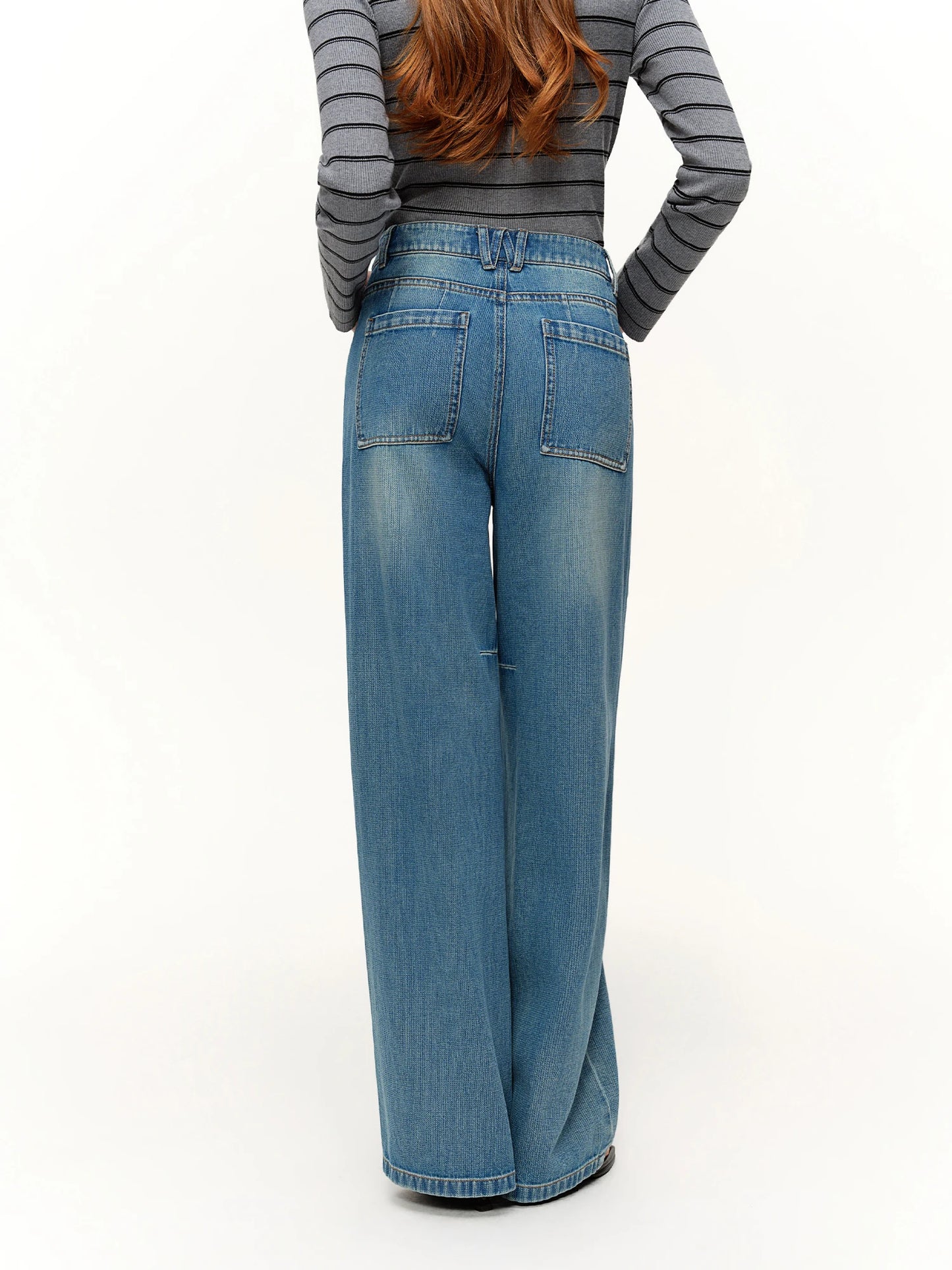 DUSHU High-Waist Straight Leg Jeans | Retro Washed Denim