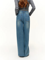 DUSHU High-Waist Straight Leg Jeans | Retro Washed Denim
