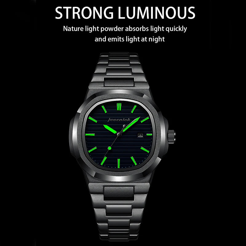 2025 New luxury military man watch square waterproof bright Date week men watch stainless steel Quartz men watches Reloj + box