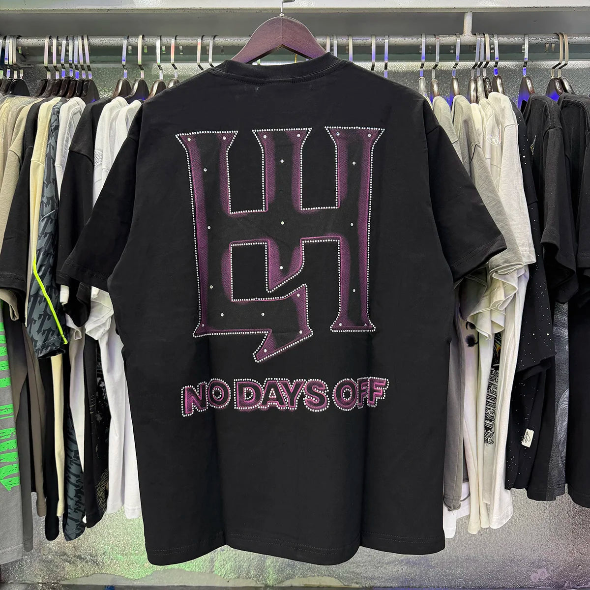 Oversized Rhinestone Cotton Crew Neck T-Shirt