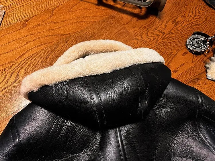 CC Shop Best.Mens High Quality 100% Natural Fur Jacket.Classic B3 Winter Warm Thick Leather Coat.100% Sheepskin with Wool.