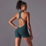 Sexy Hollow Backless Scrunch Butt Sport Jumpsuit Short Woman One Piece Gym Outfit Sleeveless Zipper Fitness Overalls Yoga Romper