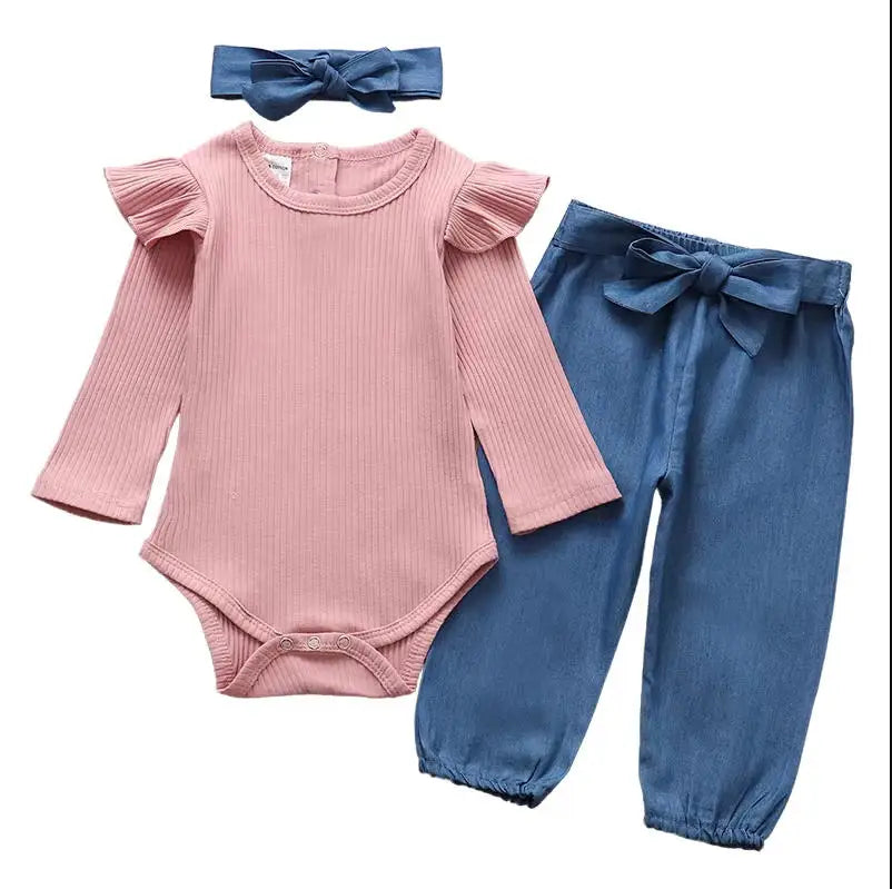 Baby Girl 3-Piece Outfit with Pants & Headband