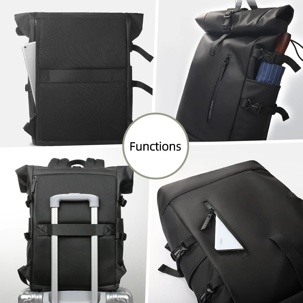 Heroic Knight Men's Backpack Waterproof Roll Top Backpack Women Travel Expandable USB Charging Large Capacity Laptop Bag Mochila