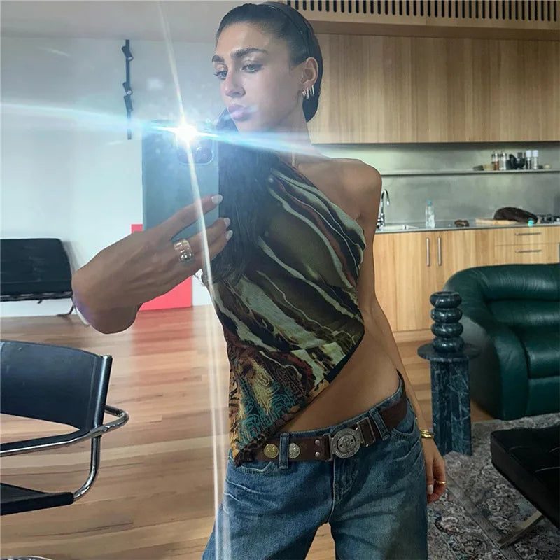 Y2K Asymmetrical Single-Shoulder Crop Top