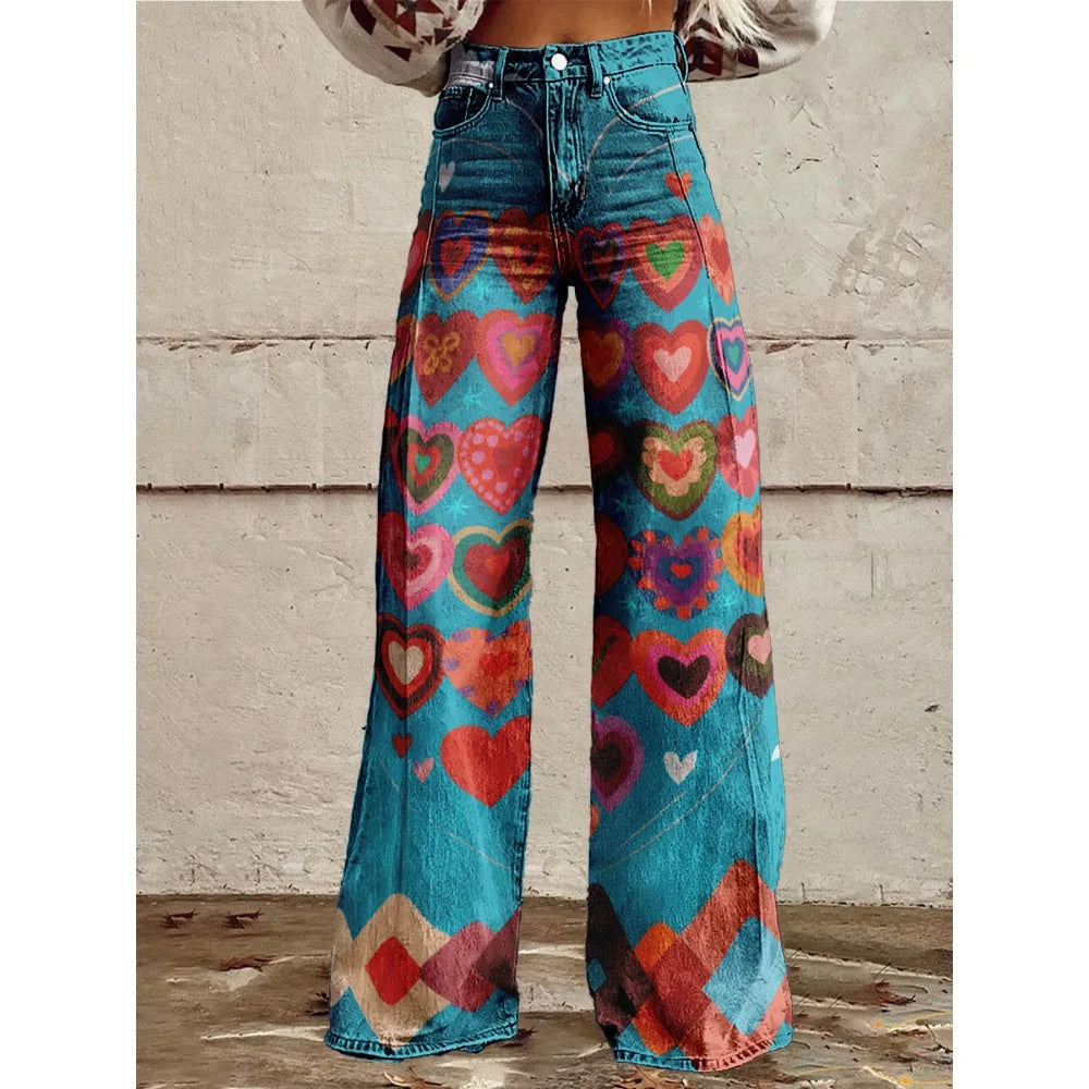 Pop Art Heart Wide-Leg Flare Pants