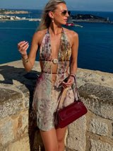 Shell Splice Halter Mini Dress - Y2K Aesthetic Backless Clubwear