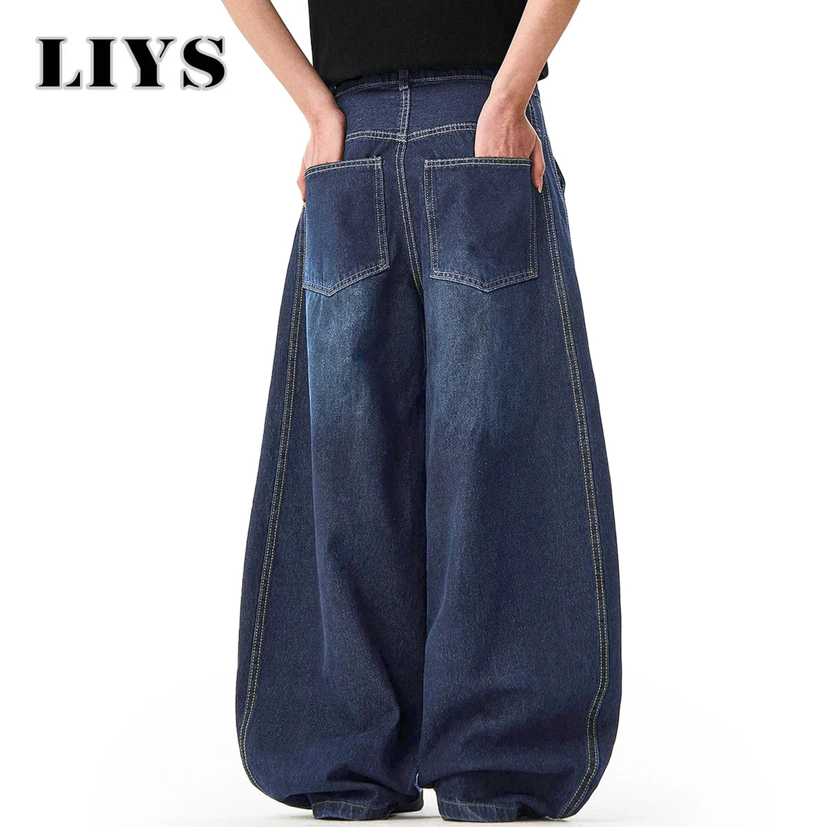 Unisex Blue Wide-Leg Balloon Jeans