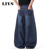 Unisex Blue Wide-Leg Balloon Jeans