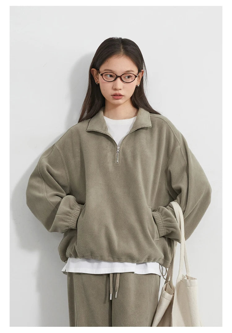 CHIC VEN Women Sweatsuit Loose Casual New Granular Velvet Stand Collar Female Top Pants Set for Woman Sport Autumn Winter 2025
